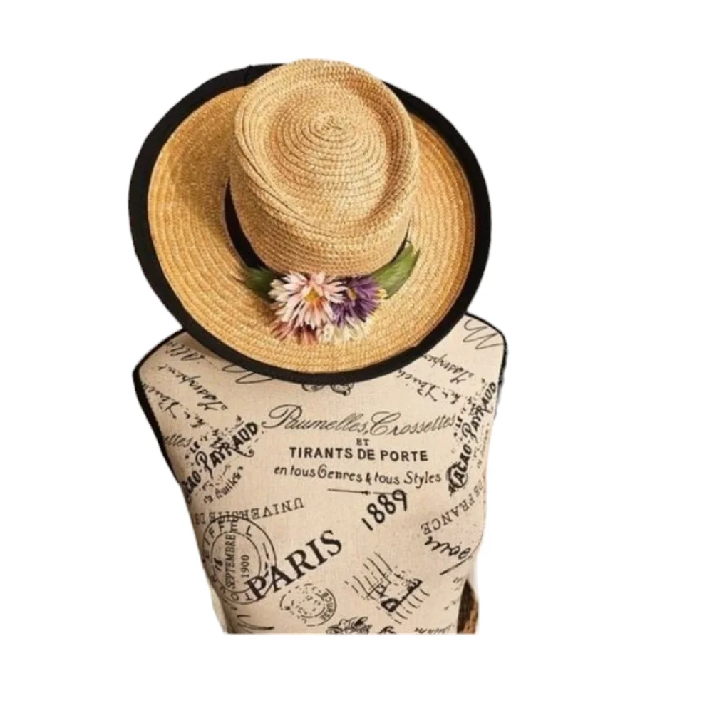 Vintage Rafia daisy flower wide brim hat - Picture 1 of 6